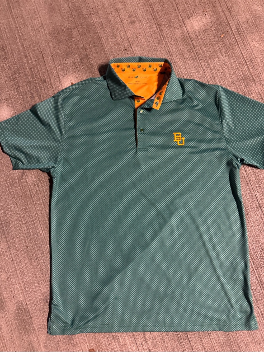 Men's Green Baylor Embroidered Polo with Gold Contrast Details